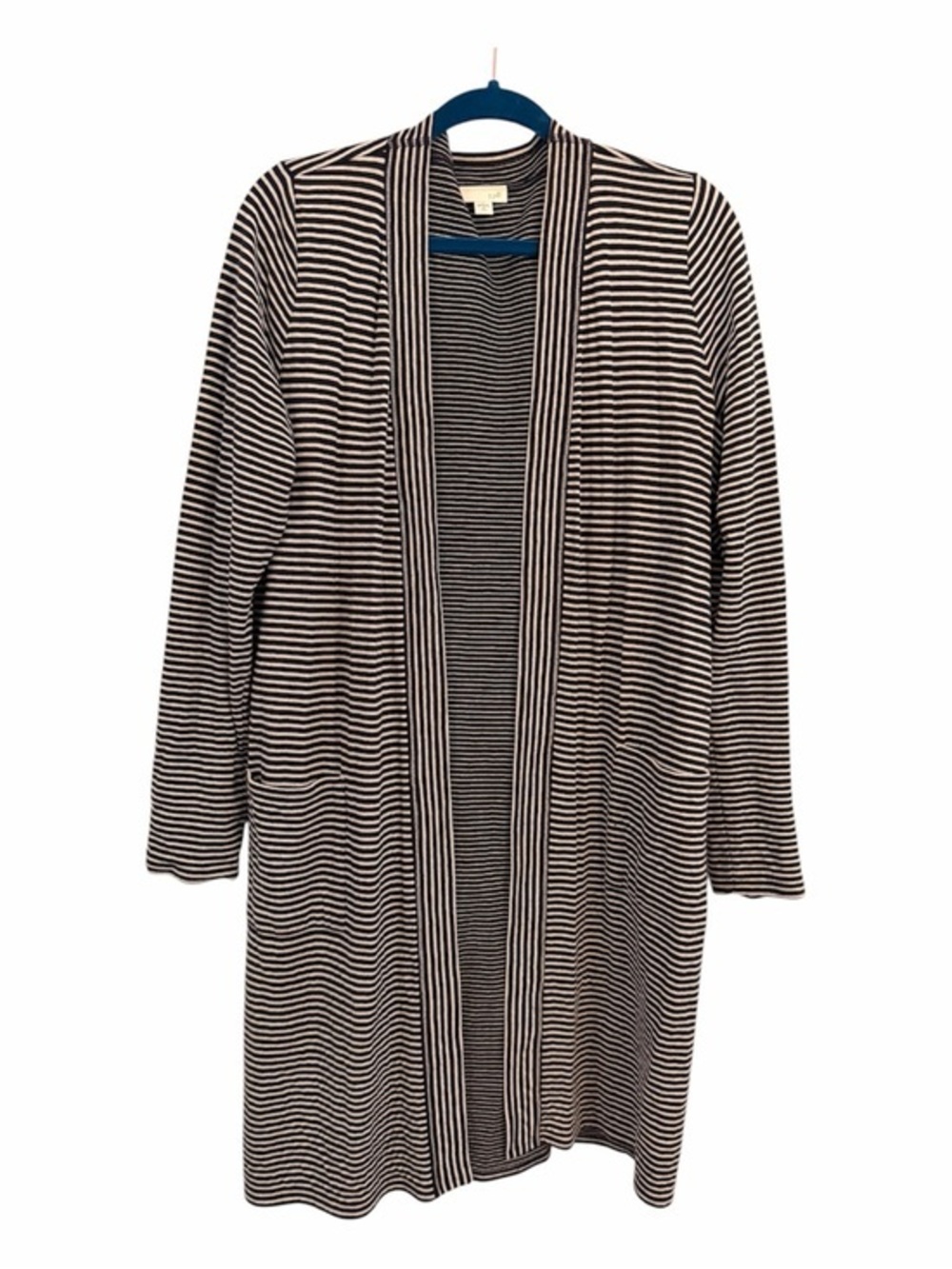 J. JILL Medium TALL Long Open-Front Navy White Cardigan